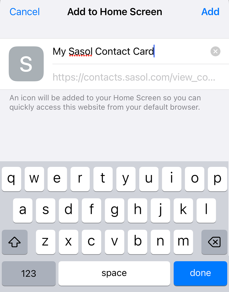 Screenshot of the Add to Home Screen confirmation